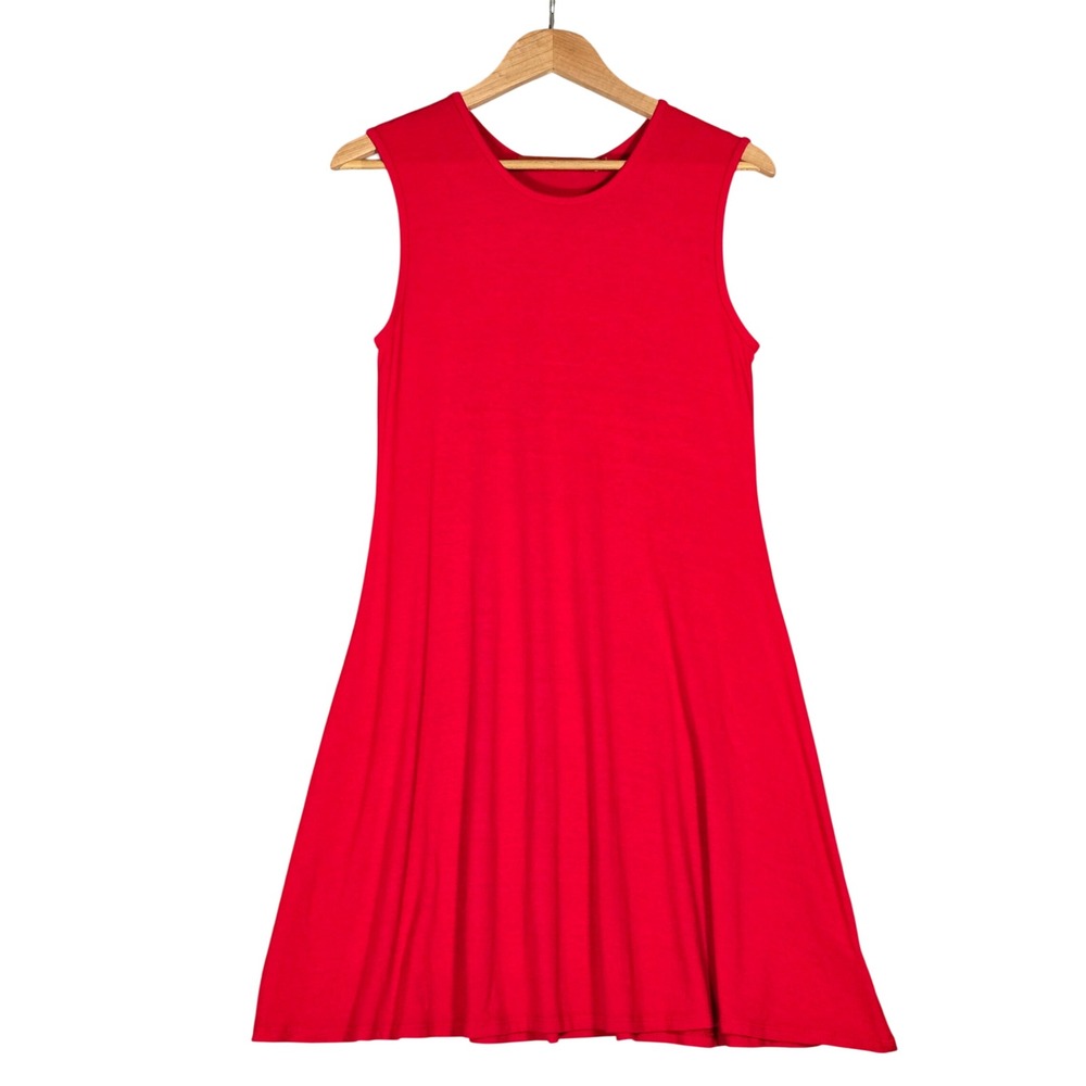 Feel The Piece Women's Red Rayon Lycra Sleeveless Swing Dress M/L